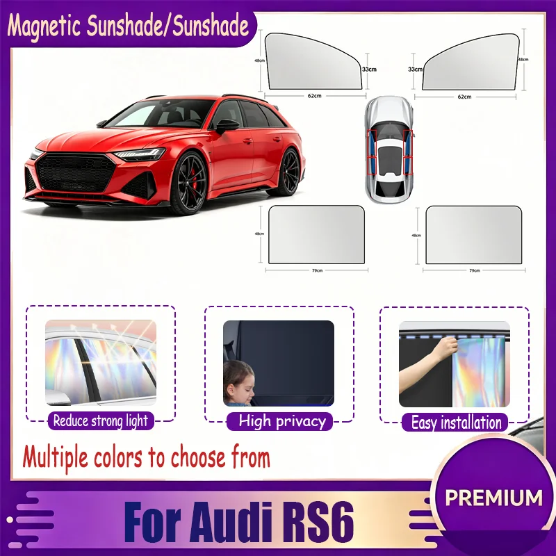 For Audi RS6, Magnetic Side Window Sun Shade Titanium Silver Laser Reflective Film, Strong Magnet Hold, Blocks 99% UV,
