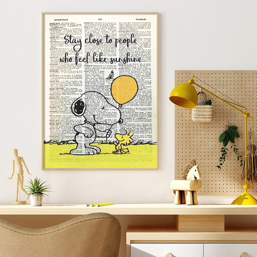 Dictionary Page Charlie Brown Snoopy Poster Cartoon Wall Art Canvas Painting Print Picture For Kids Gift Room Home Decor Cuadros