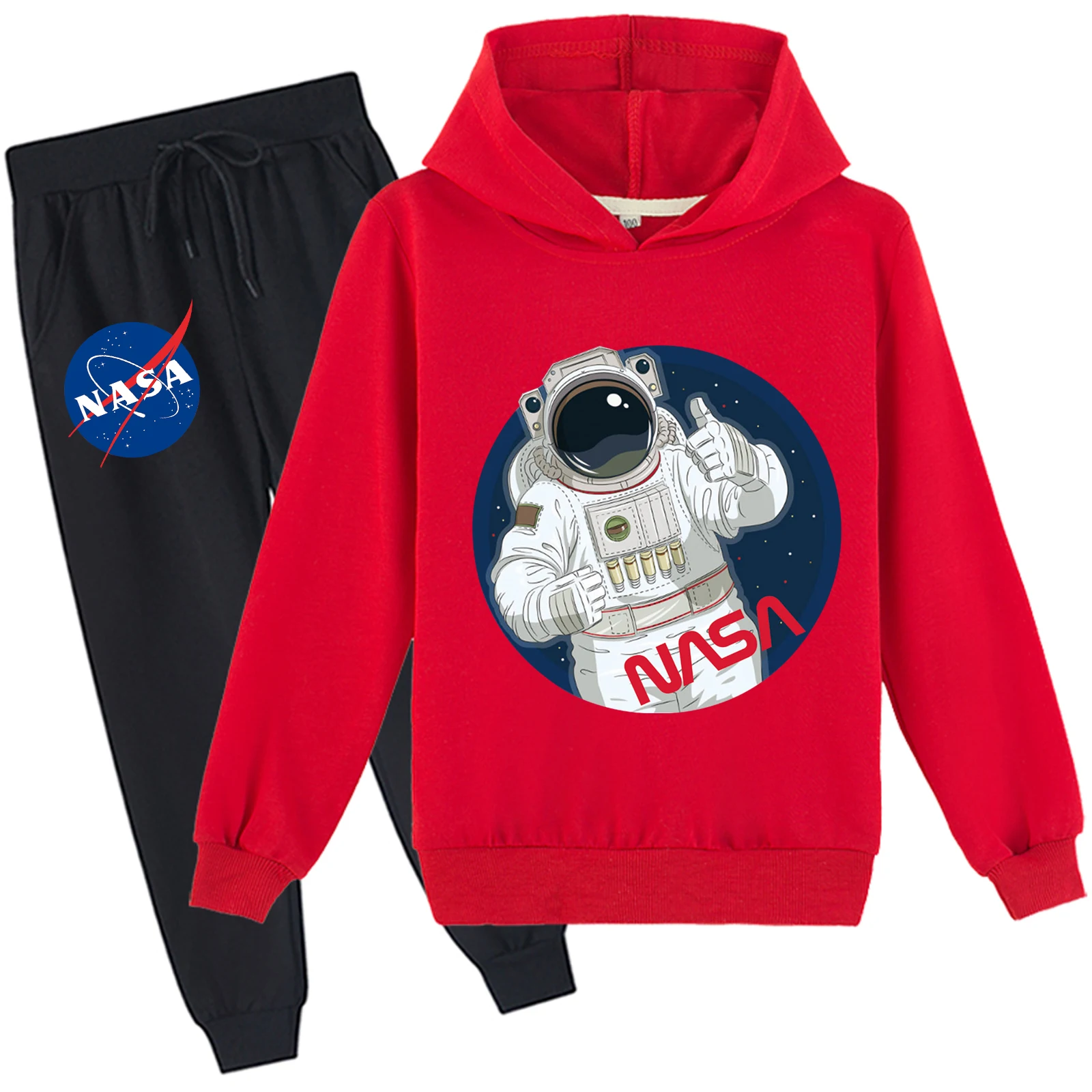 طقم بلوفر مريح من ناسا للمراهقين وبنطلون ركض مكون من قطعتين، هوديس أساسي فضفاض بأكمام طويلة لعمر 2-14 سنة