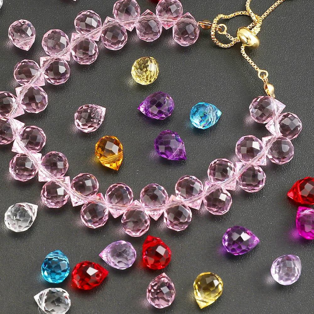 40 Stück transparente, farbenfrohe, facettierte, tropfenförmige Kristallglasperlen, Abstandsperlen für DIY-Schmuckherstellung, Halsketten, Armbänder – Detail 4