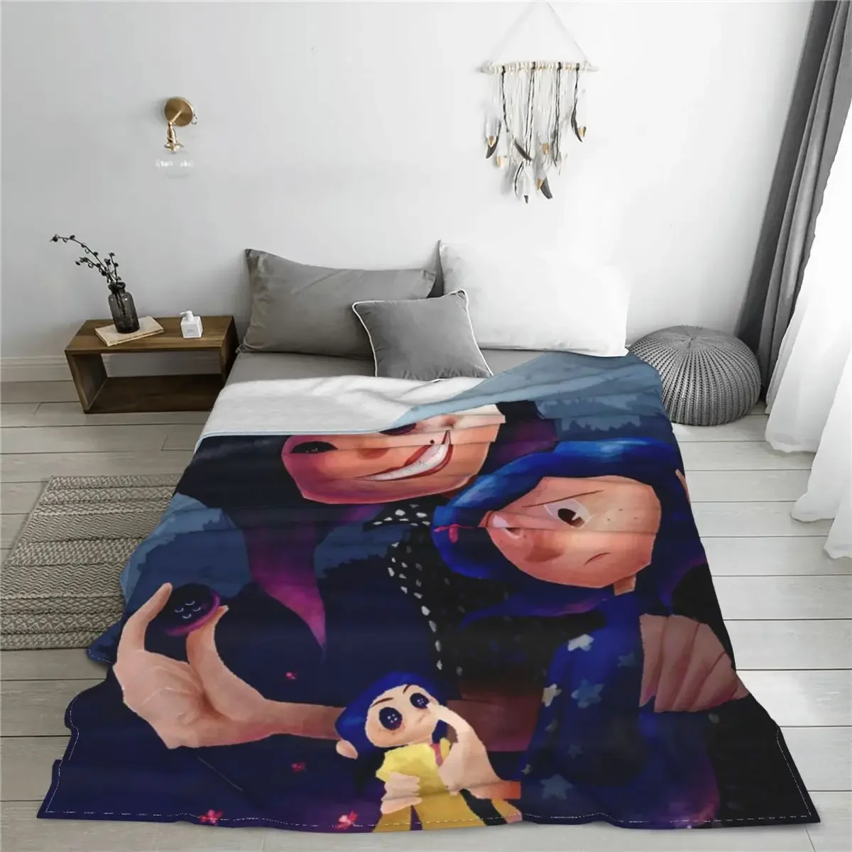 Coraline Characters Blankets the Secret Door Horror Girl Fleece Funny Warm Throw Blanket for Home Restaurant Summer