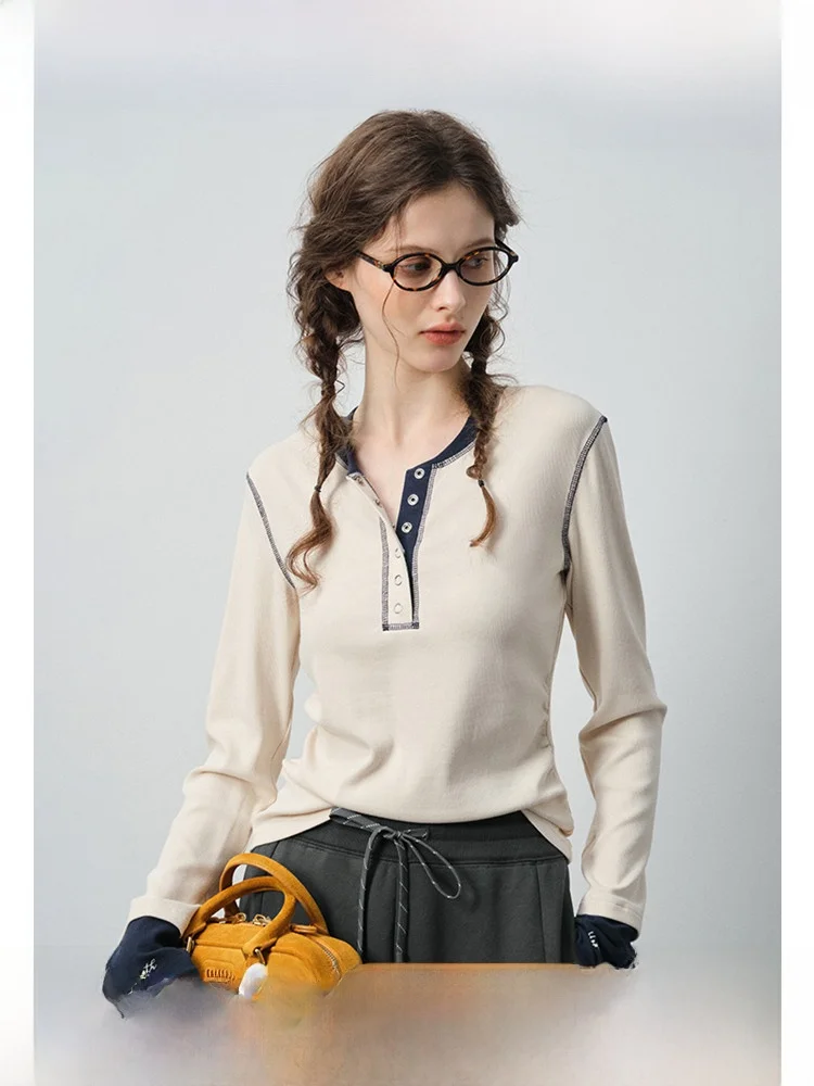 

Женская футболка VEGA CHANG Long Sve, новинка весны 2026, полуоткрытый дизайн, цветные топы с манжетами для похудения, повседневный топ