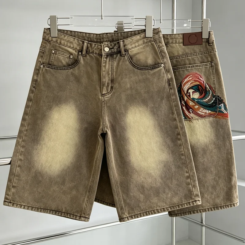 Classic Trend Derschutze Denim Shorts Men Women Casual High-quality Pattern Embroidery Jeans