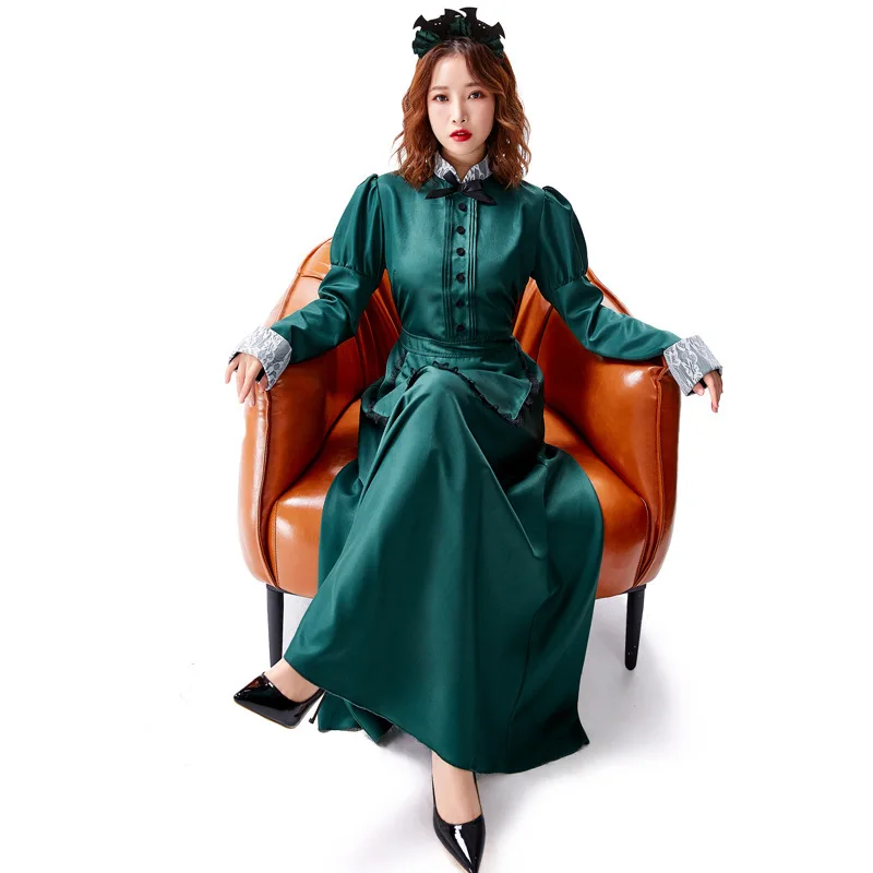 Ele lange rok meid kostuum Europese dame Halloween cosplay outfit Vintage dienaar orm dameskleding huishoudster Dr