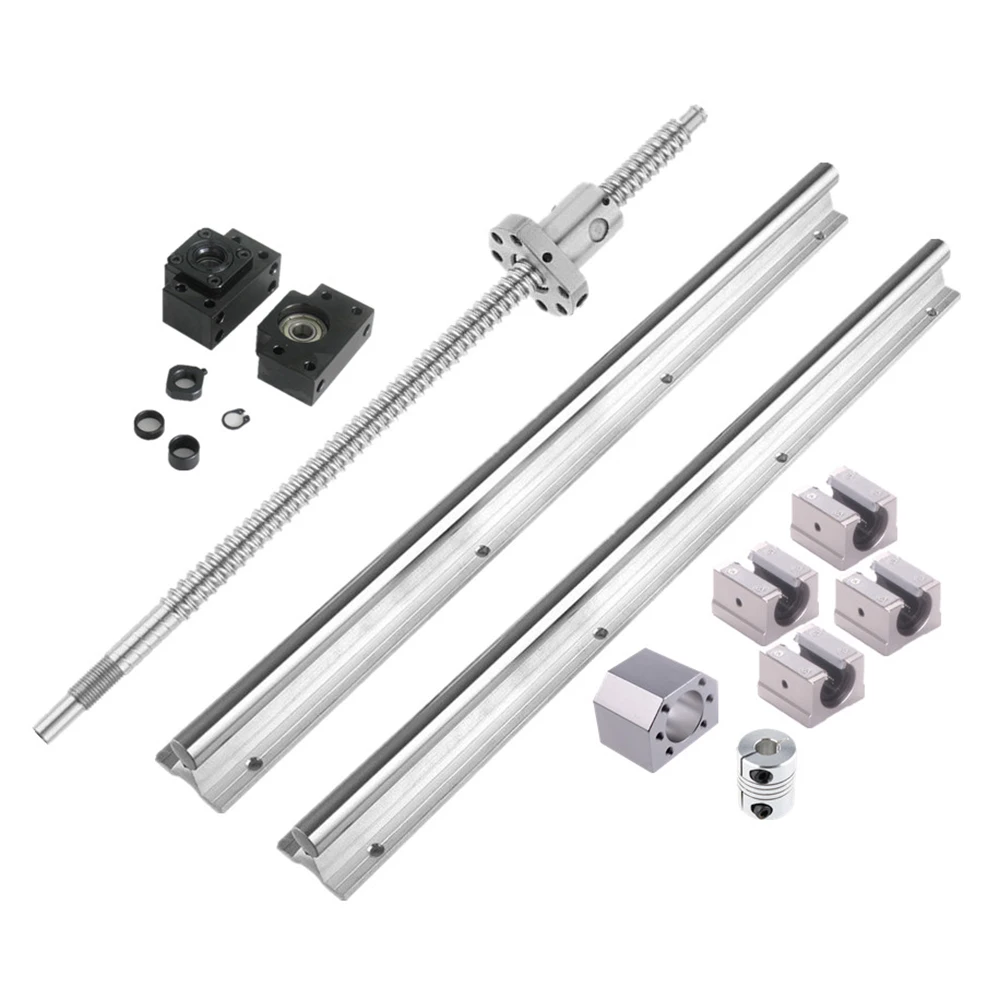 SFU1605 Ball Screw End Machined+Nut Housing+BKBF12 Support+Coupler+2pcs SBR20 Linear Rail Support+4pcs SBR20UU Block Bearing Set