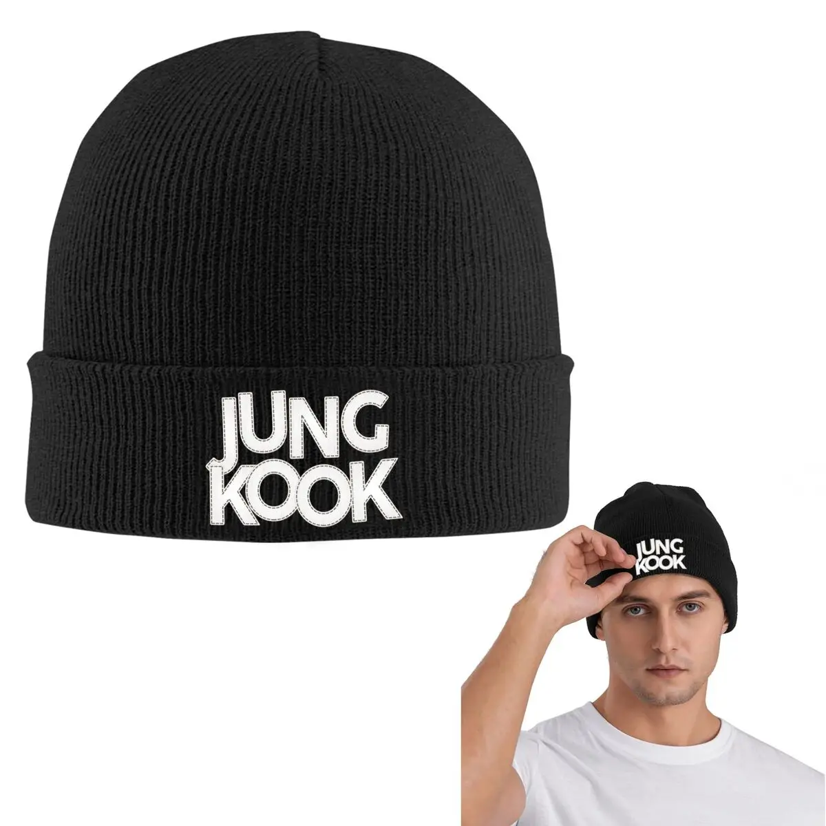 الكلاسيكية Jungkooks الألبوم الذهبي Kpop الدافئة محبوك قبعة الهيب هوب بونيه قبعة الخريف الشتاء في الهواء الطلق قبعات حريمي للرجال النساء الكبار