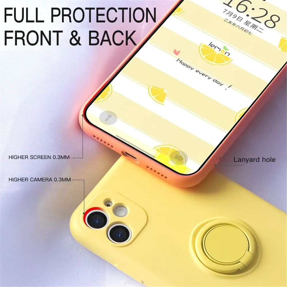 Original Liquid Silicone Ring Holder Case For iPhone 15 14 13 12 11 Pro Max Mini Xs XR 7 8 Plus SE Bracket Magnetic Cover Strap image 6