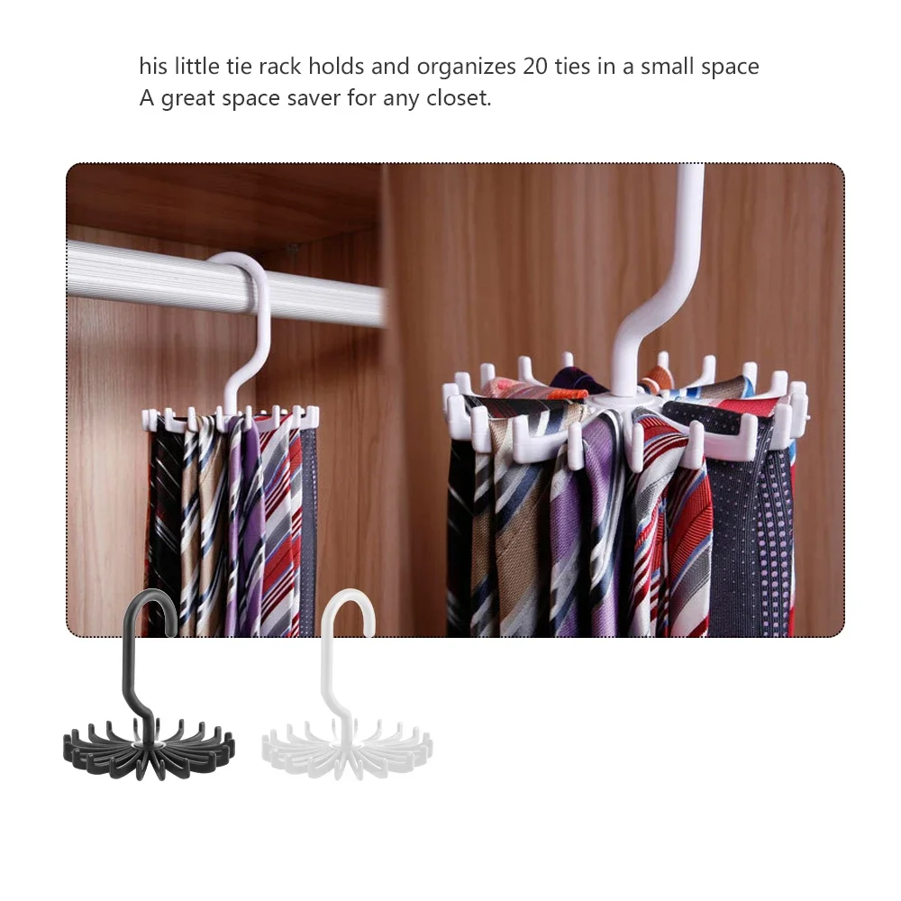 Tie Hanger Plastic Portable Tie Rack Closets Rotating Hook Holder Belt Clothes Tie Rack Storage Home Supply Multifunction