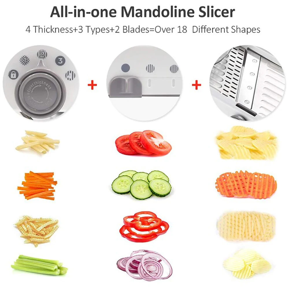 18 Types Adjustable Mandoline Slicer Stainless Steel Vegetable Potato Grater Adjustable Thickness Food Cutter Slicer Dicer Tools