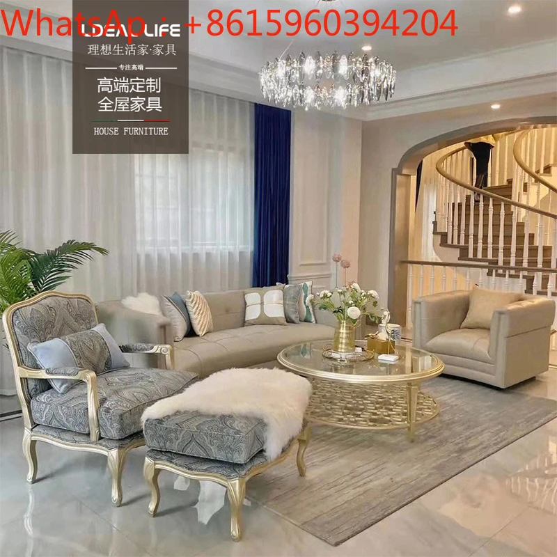 American light luxury cowhide sofa villa model house post-modern simple living room furniture customization