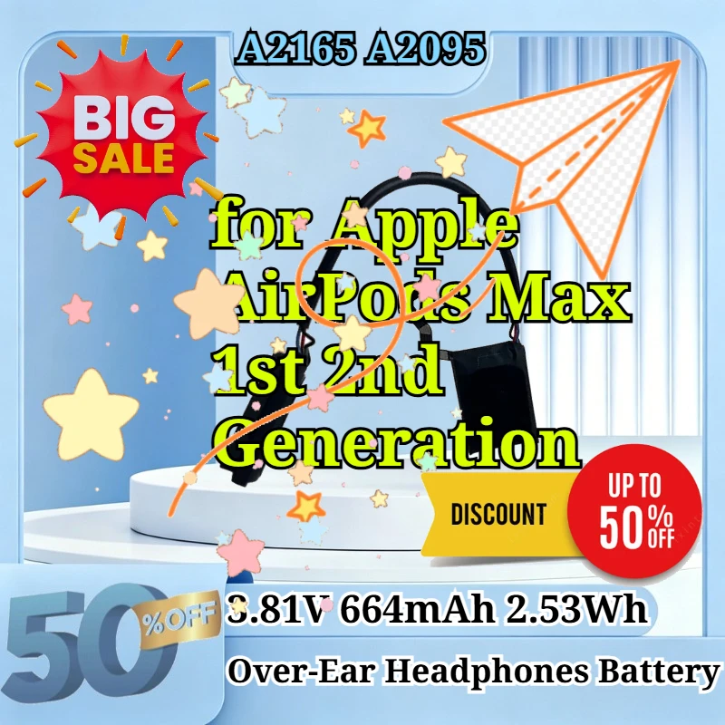 A2165 A2095 3.81V 664mAh 2.53Wh Replacement Battery for Apple AirPods Max 1st 2nd Generation Over-Ear Headphones Battery Quality