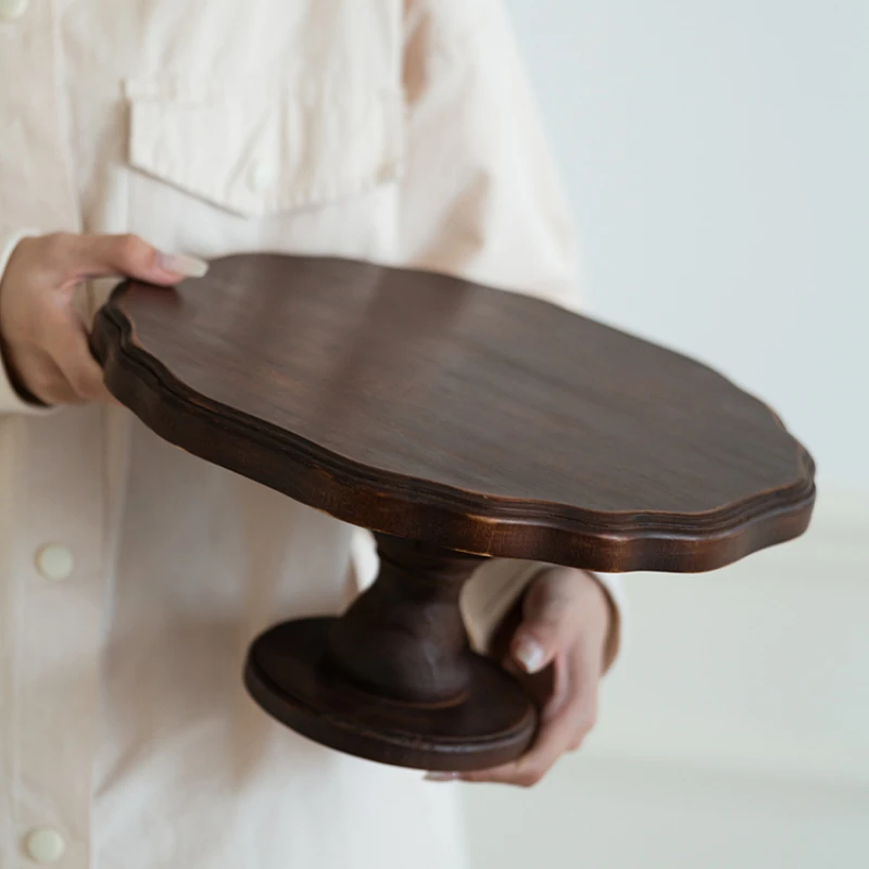 Vintage Aroma Tray Solid Wood Candle Base French Dessert Plate Jewelry Storage Tray Unique Decorative Plate for Home Decor