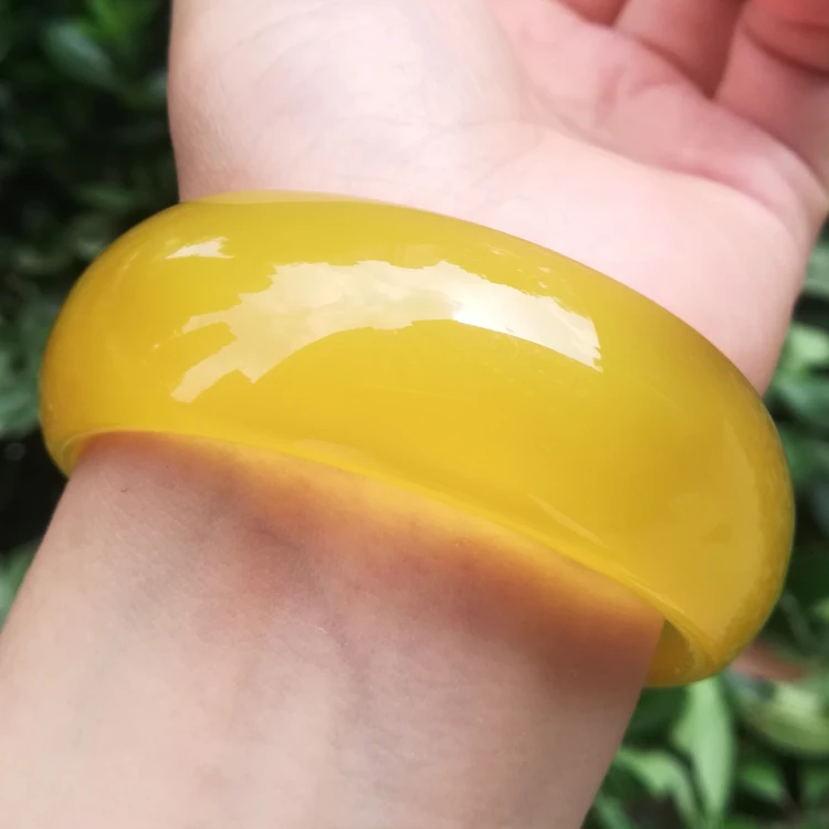 Jewellery Genuine Brazil Natural Ice Kind Primary Color Yellow Agate Chalcedony Widened Bracelet Jade Bangle Accessories Gift