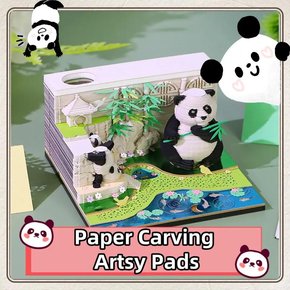 2025 3D Panda Memo Pad DIY Paper Carving Artsy Pads Time Piece Calendar 3D Calendar Post Notes for Office Supplies Birthday Gift