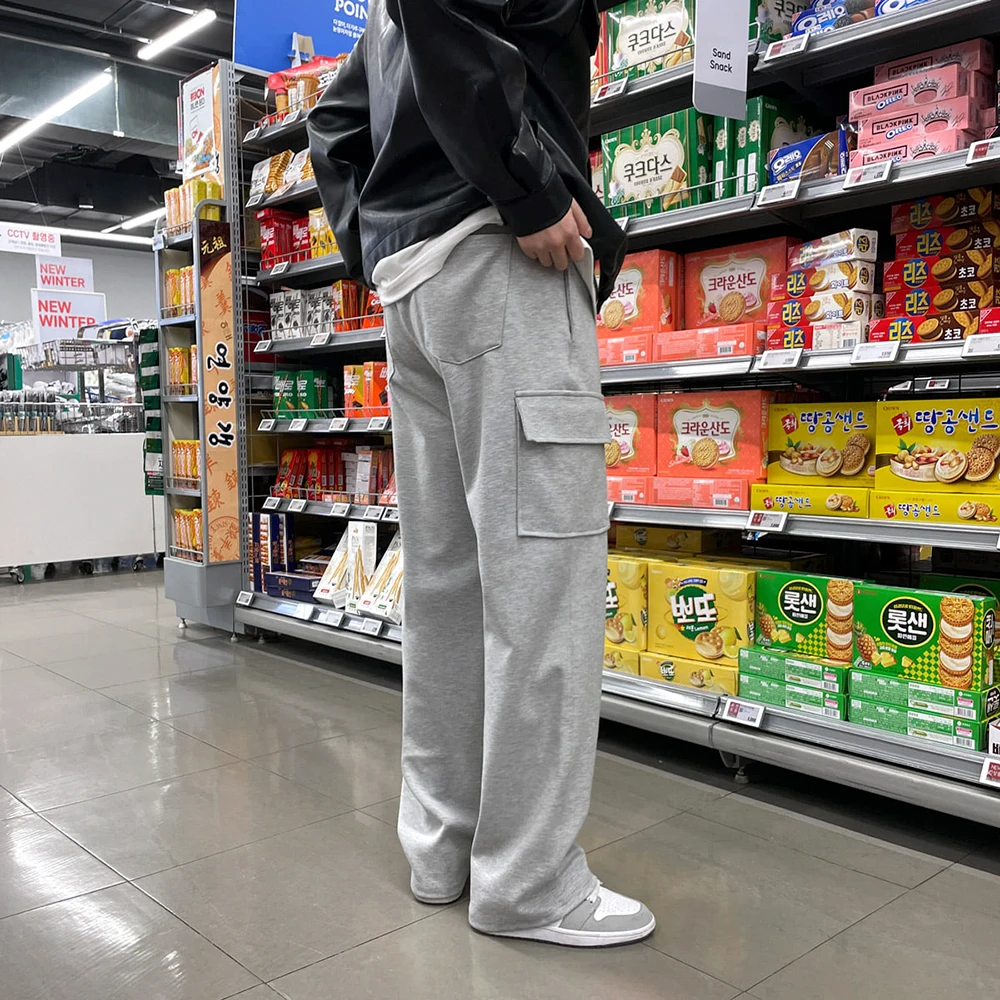 

2024 Adult Male Cargo Pants Cotton Linen Solid Color Loose Leggings Male Autumn and Spring Casual Solid Cargo TrouserS30