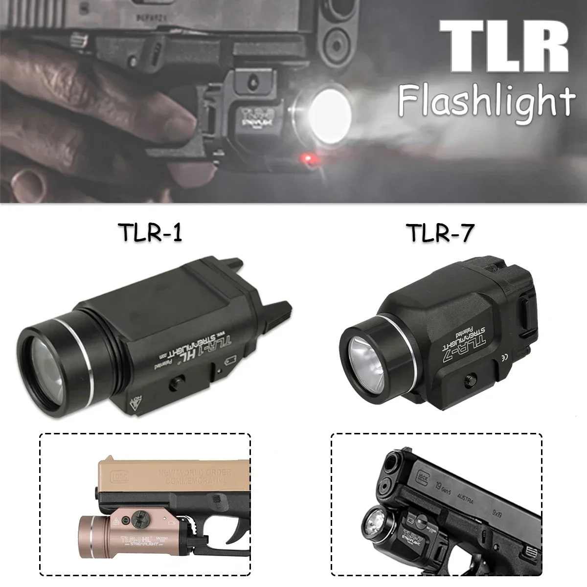 TLR-1 táctico TLR-7 arma linterna Metal 1000 lúmenes TLR7 luz LED estroboscópica 20mm Glock 17 Airsoft Rifle TLR1 Scout antorcha