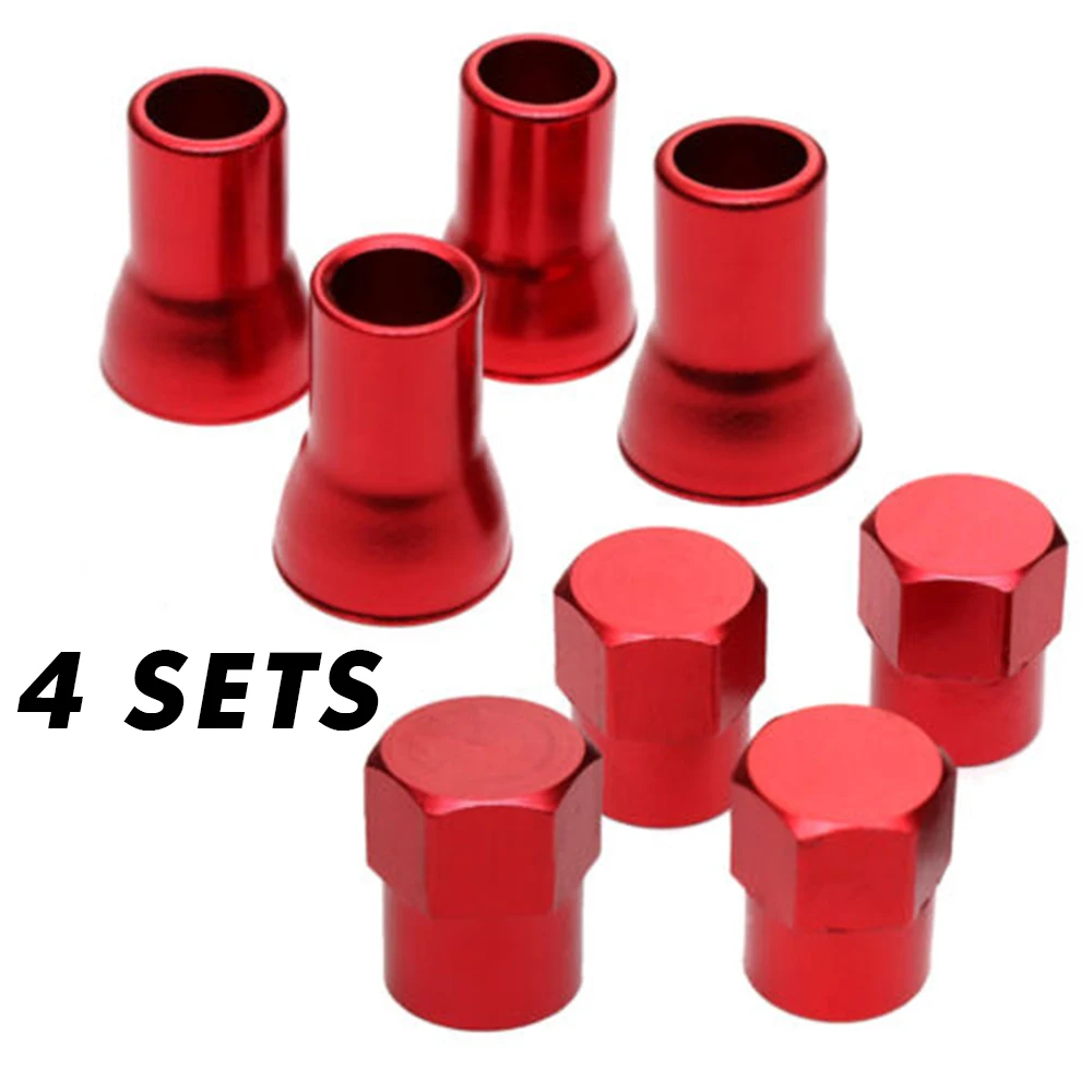 Red Aluminum Car Tire Wheel Stem Air Valve CAPS & Sleeve Cover Auto Accessories