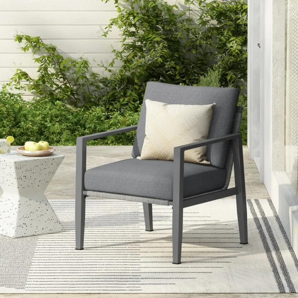

Modern Outdoor Patio Aluminum Rope Accent Lounge Chair with Cushions, Gray Assembly Required Frame Material: Aluminium