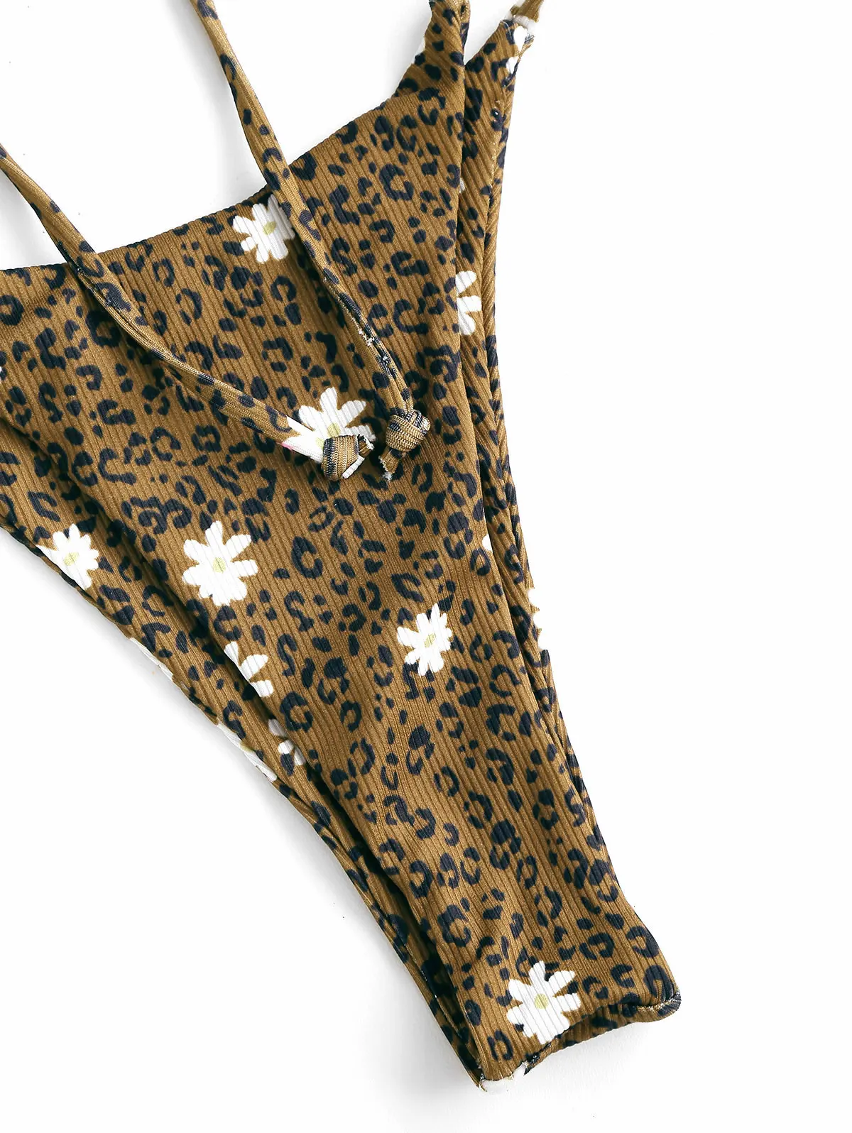 ZAFUL Leopard Daisy Criss Cross String Bikini Swimwear