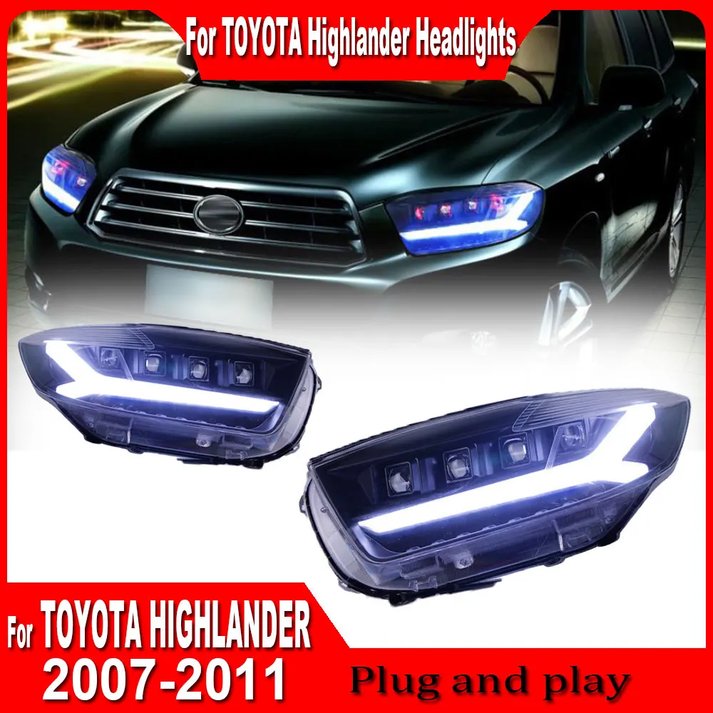 Pair Car Styling Headlights for TOYOTA Highlander 2007 2008-2011 LED  DRL Dynamic Turn Signal LED Lens Auto HeadLamps Assembly