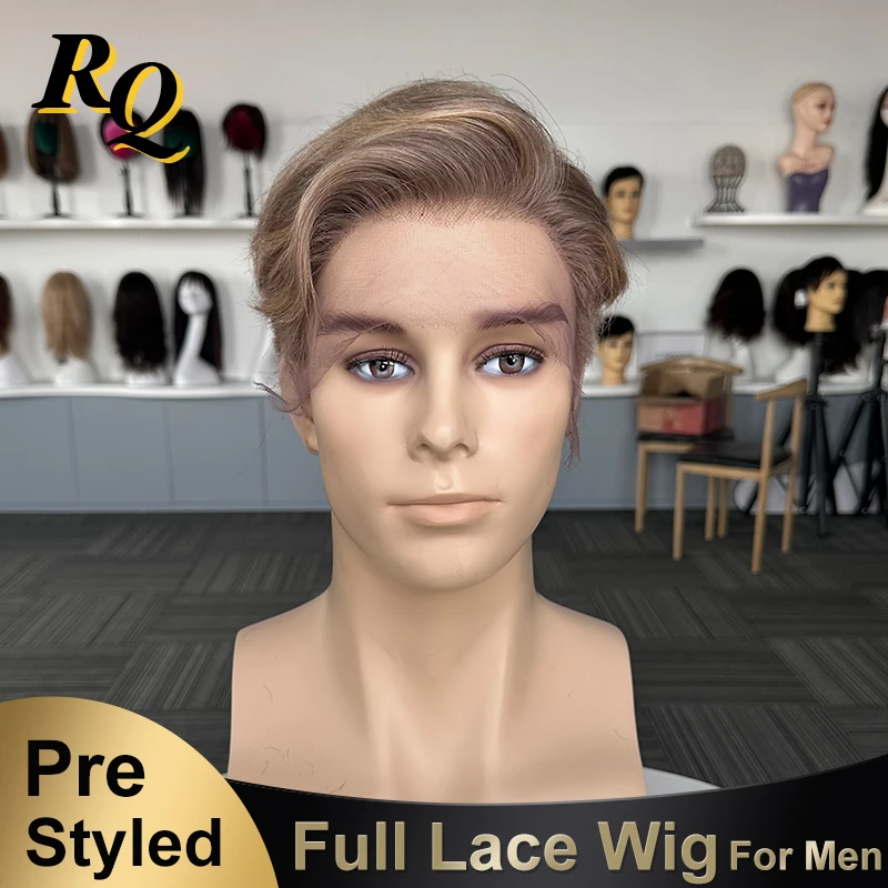 Male Wig Pre Styled Hair Cut Full Lace Wig For Men Easy To Wear Toupee Hairpiece Virgin Human Hair Replacement System Pixie Cut