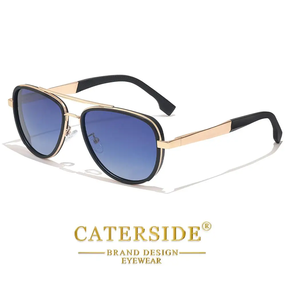 CATERSIDE Pilot Polarisierte Sonnenbrille, modische Herren-Sonnenbrille mit flachem Oberteil und doppelten Brücken, Damen-Sonnenbrille für Outdoor-Reisen, Fahrbrille, UV400 – Detail 10