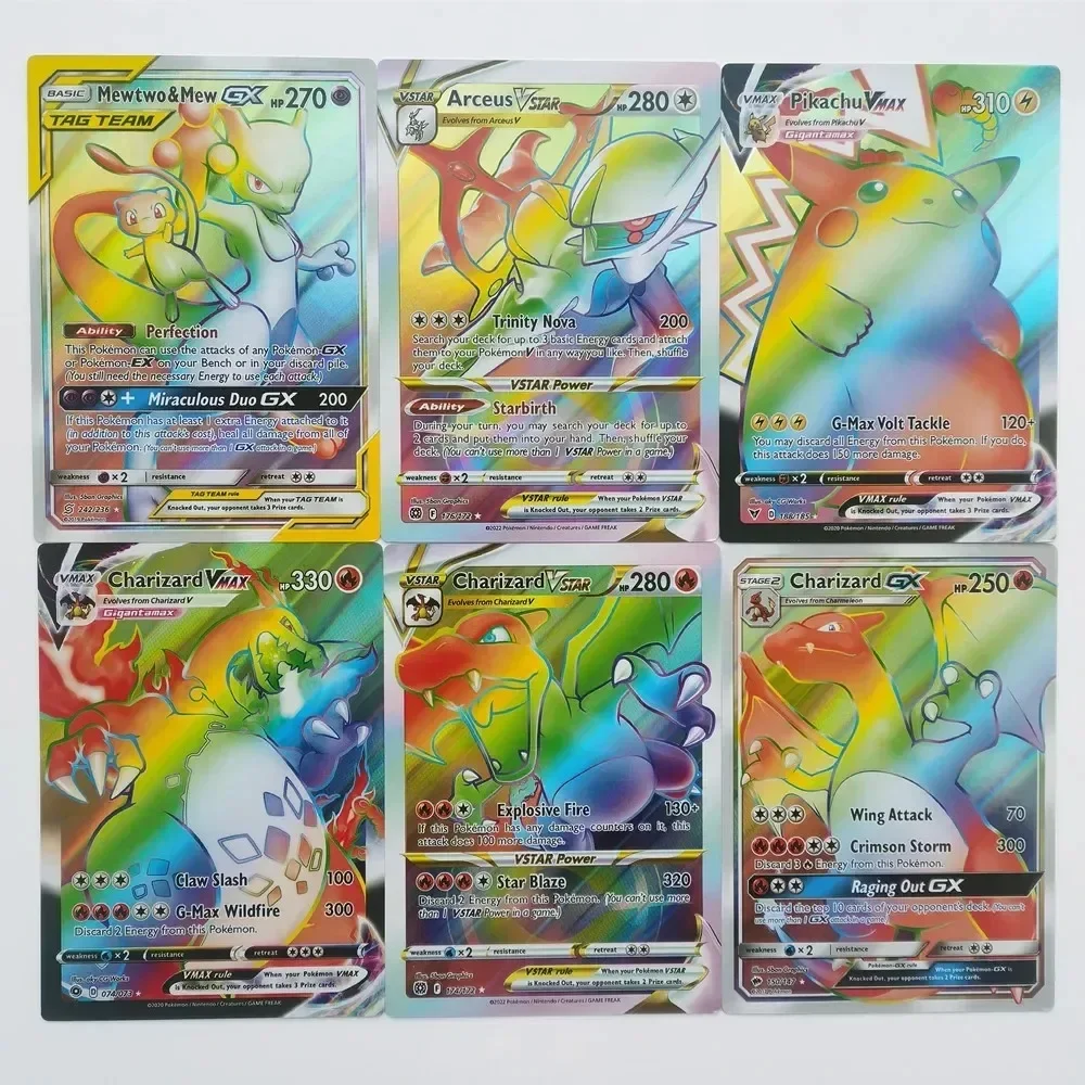 2024 Oversized Pokemon Cards 12Pcs Jumbo Letters Cards Vmax Vstar GX Arceus Pikachu Charizard Super Shiny Rare Card