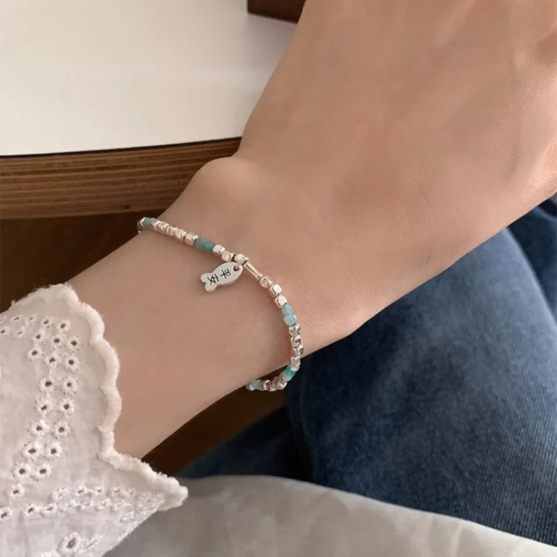 

New Arrival 925 Sterling Silver Fish Bead Crystal Bracelets for Women Girl Temperament Sweet Romantic Jewelry Gift Dropshipping