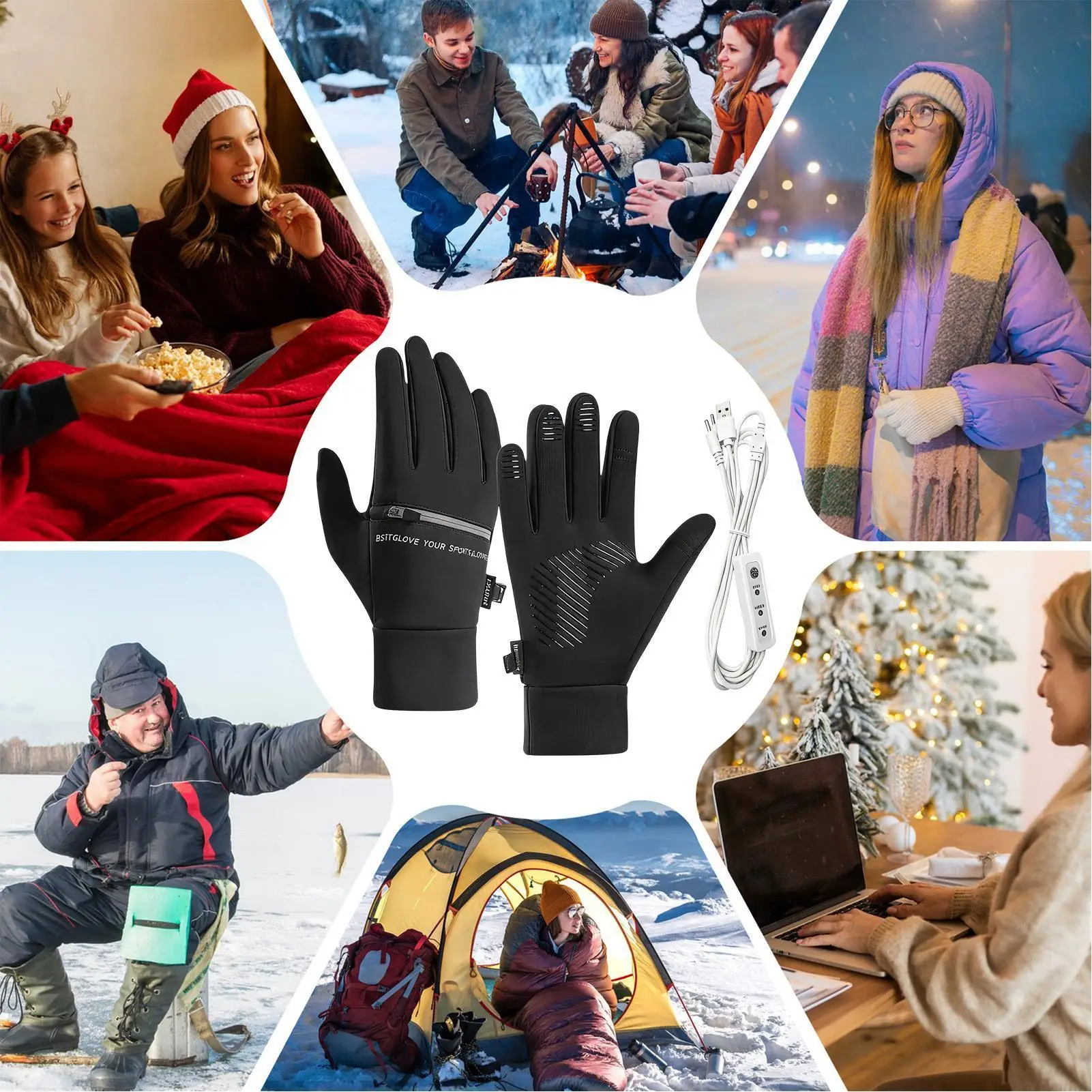Heated Gloves 3-Level Waterproof Unisex Touchscreen Heating Camping Hand Warmer Gloves For Cycling Hiking Riding Fitness
