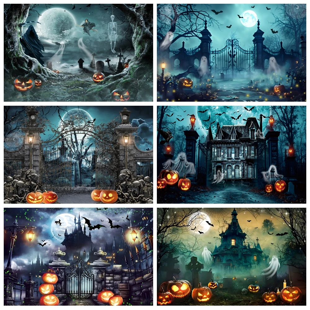 

Halloween Backdrop Horror Night Moon Castle Forest Scary Cemetery Pumpkin Halloween Party Kids Portrait Photography Background