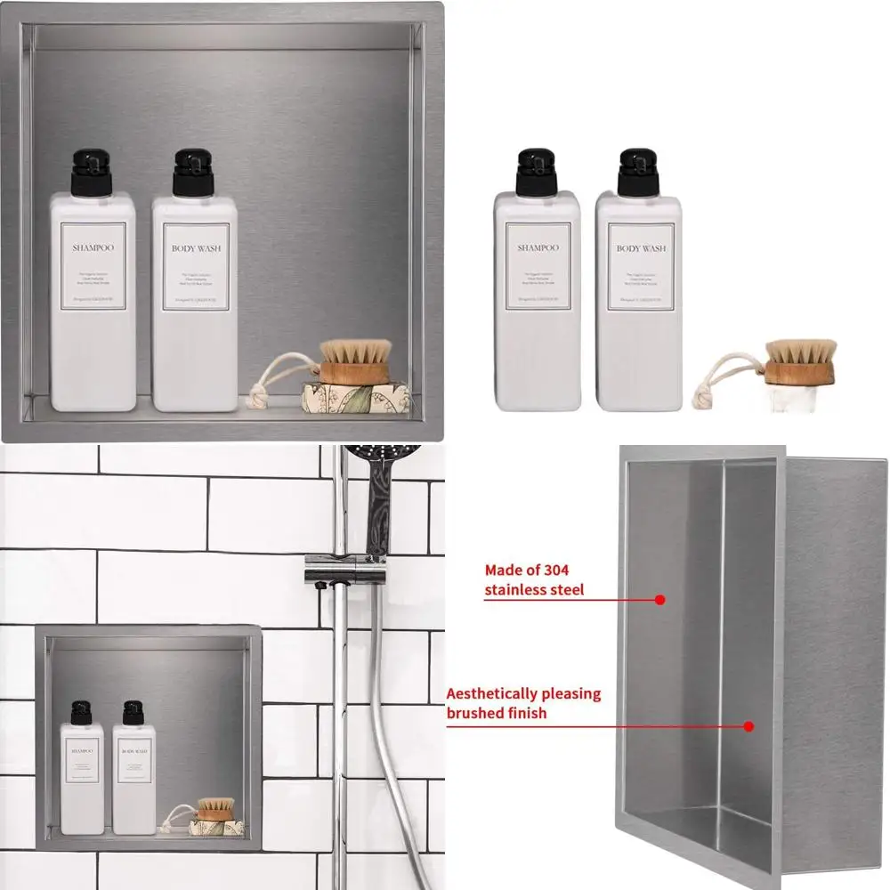 

12 x 12 Recessed Shower Shelf, Stainless Steel Caddy for 11 x 11 Wall Opening, Brushed Nickel Finish