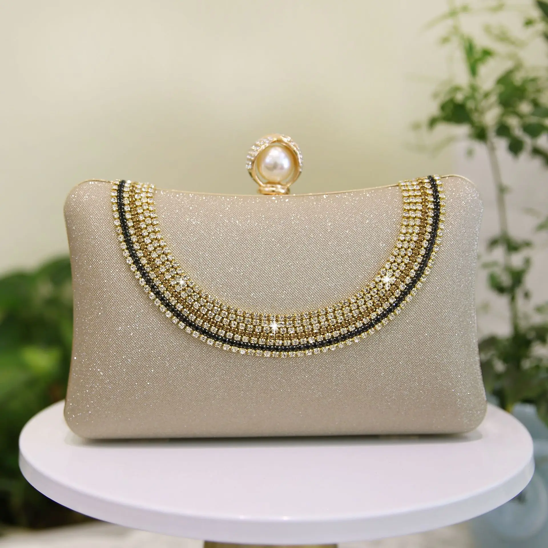 2023 New Women Diamond Clutch Wallets Bling Pearl Hasp Wallets Banquet Wedding Bags Bling Chain Purse 5 Colors Drop Shipping