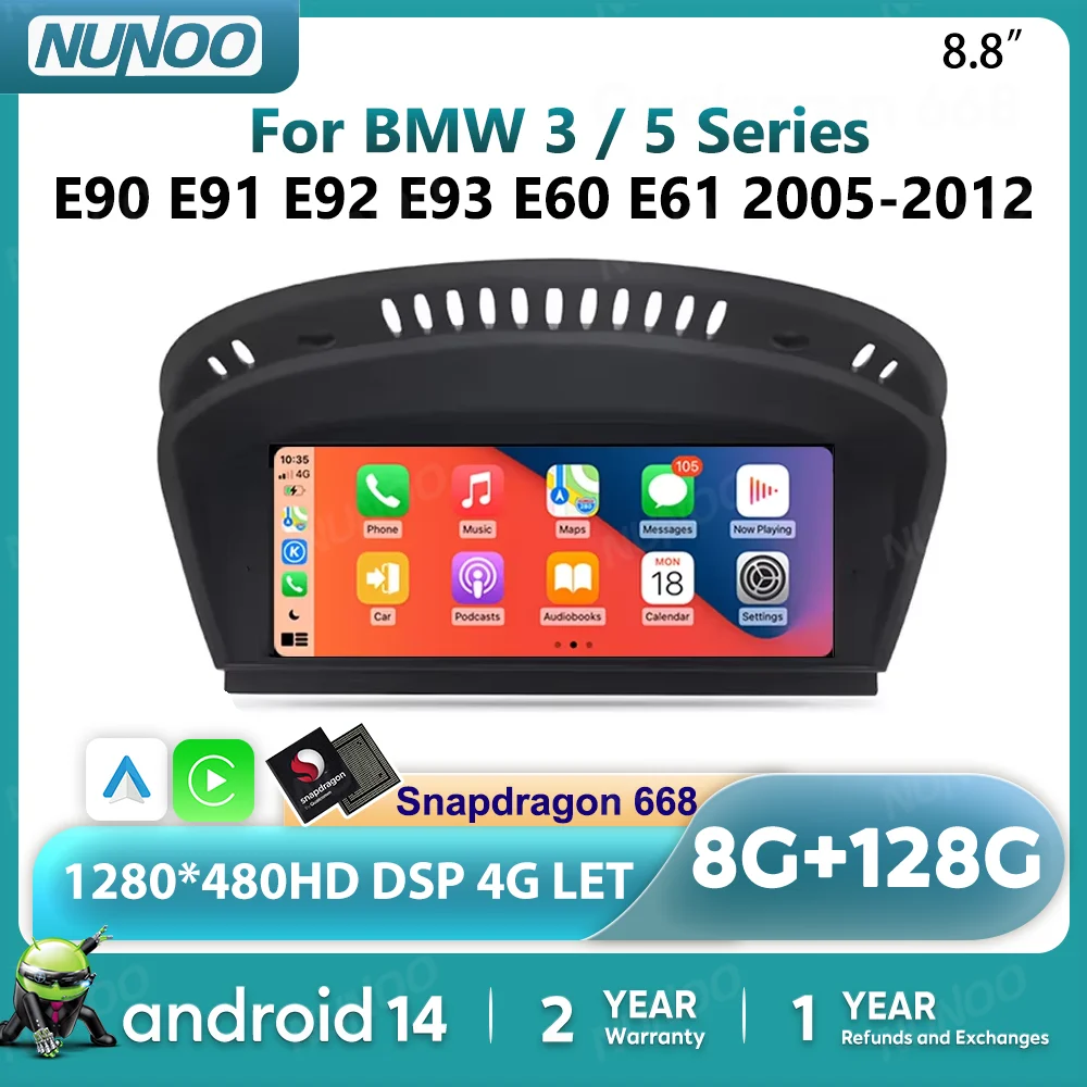 Nunoo Qualcomm CarPlay For BMW 3 5 Series E60 E61 E62 E63 E90 E91 E92 2005-2012 Car Multimedia Player GPS Navigation Screen