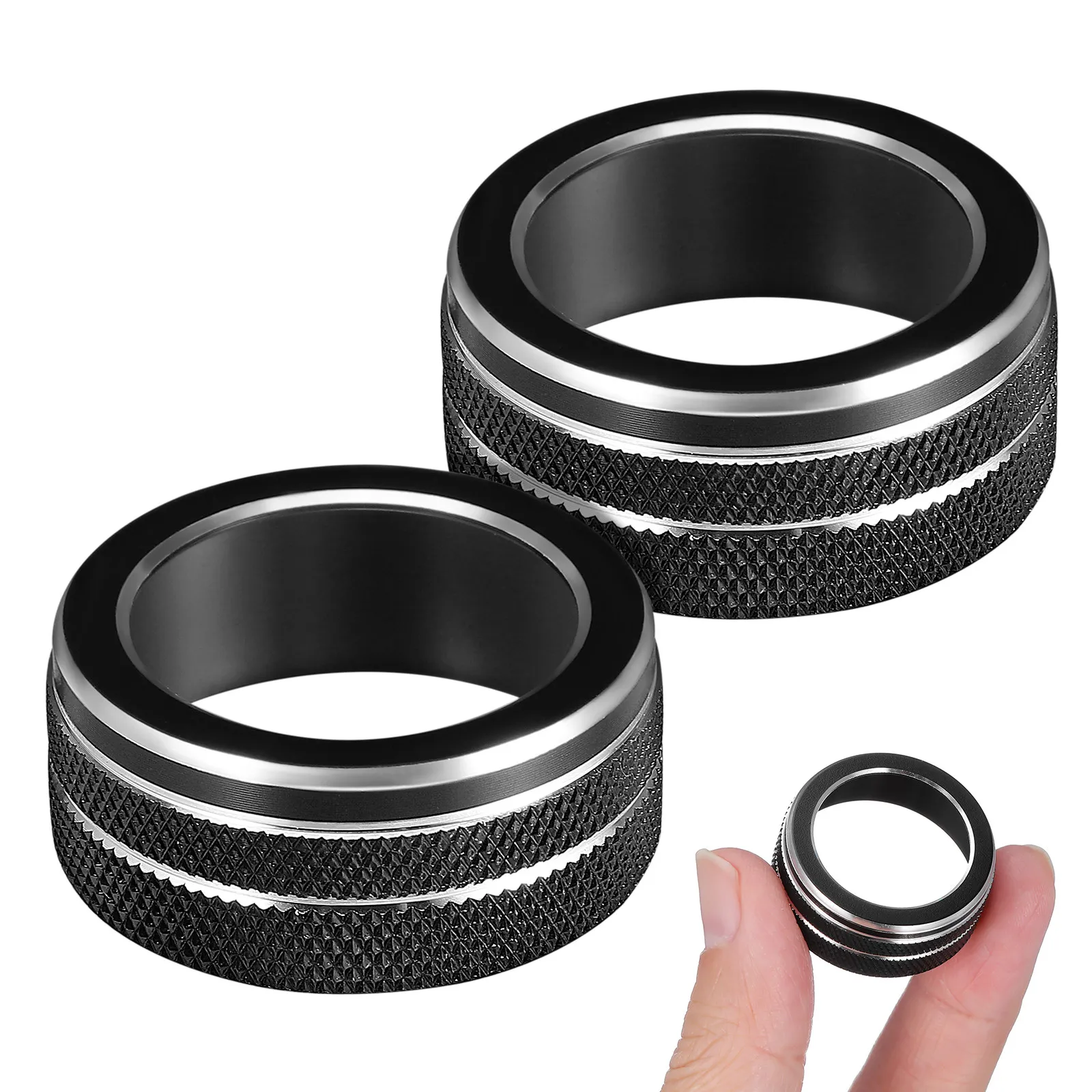 2Pcs Air Conditioning Knob Trim Rings Aluminum Alloy Car Center Console Knob Covers Interior Auto Accessories Compatible