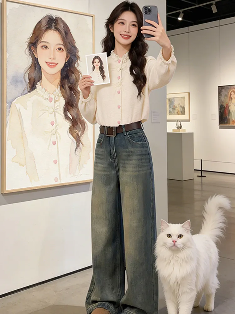 

Ретро-топ в гонконгском стиле с круглым вырезом, женский, свободного кроя, модный, в корейском стиле, стройнящий, трендовый, для создания молодежного образа