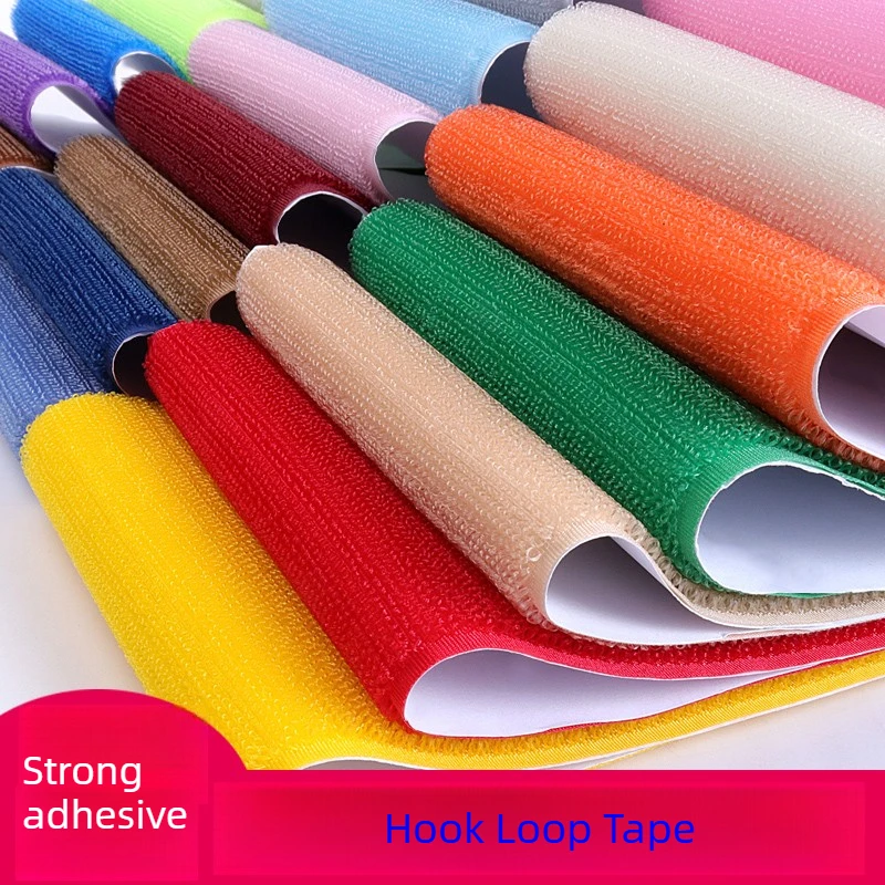 Self-Adhesive Nylon Hook Loop Tape Colorful Strong Super Sticky Adhesive Injection Hook No Snag for Clothes Bag Sewing