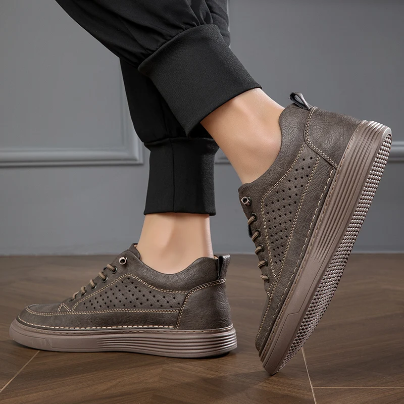 New Summer/Winter Men Elevator Shoes Casual Men Sneakers Hollow/fur Leather Leisure Designer Shoes Height Increase Taller Shoes