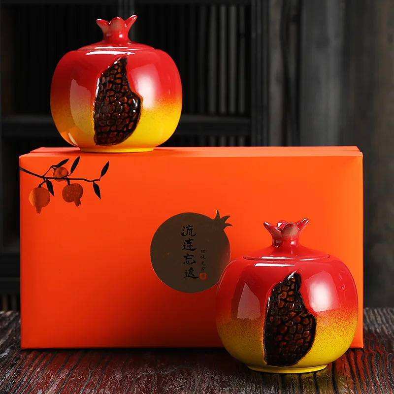 Chinese style ceramic pomegranate tea jar unforgettable double jar with gift box sealed jar with hand gift gift