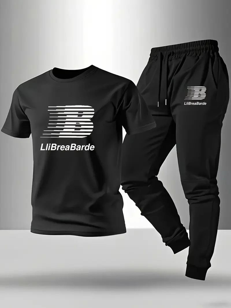 

Men's summer fashion loose casual sports suit with letter print casual T-shirt and thin trousers two-piece men's complete outfit