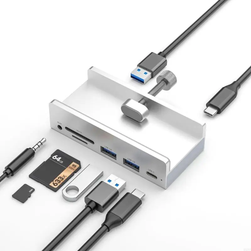 D5BB HUB USB tipo C fácil usar con fuente alimentación USB C lectura rápida tarjetas 5 Gbps