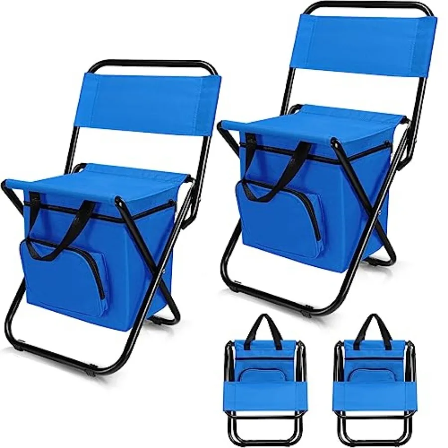 

2 Pcs Fishing Chair with Cooler Bag Multi-Function Foldable Compact Fishing Stool Hunting Chair Portable Backrest Stool with Fo