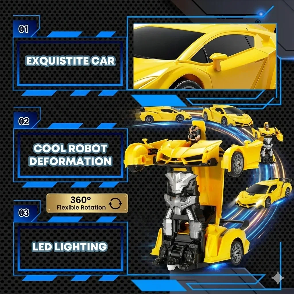 2 in 1 RC Transforming Car Robot Remote Control Deformation Racing Vehicle One Key Auto Transformation Drift Toy for Boys Gift view 5