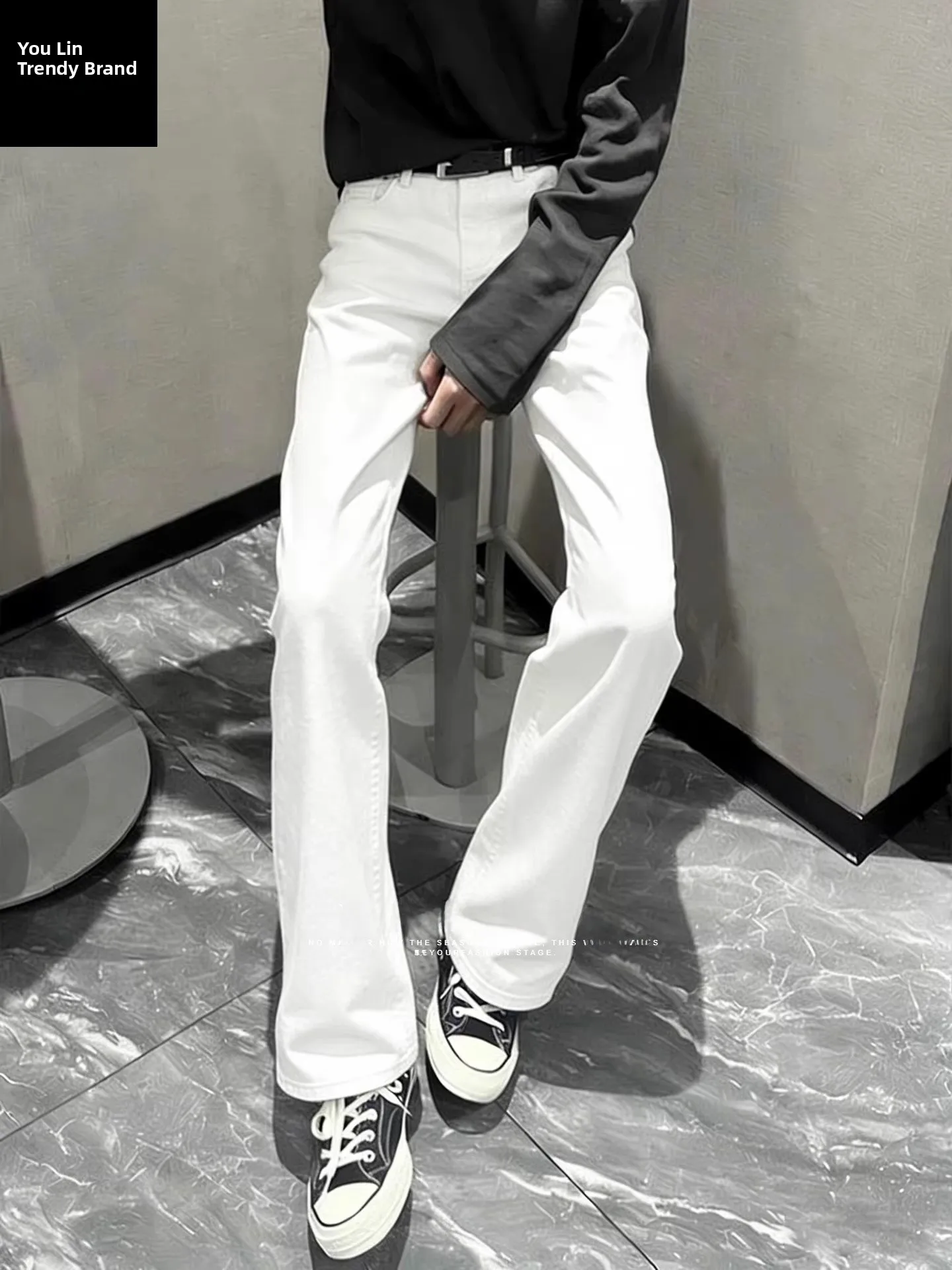 

Pure White High Waist Straight Leg Jeans Men's Summer American High Street Slimming Long Legged Narrow Version Flared Pants
