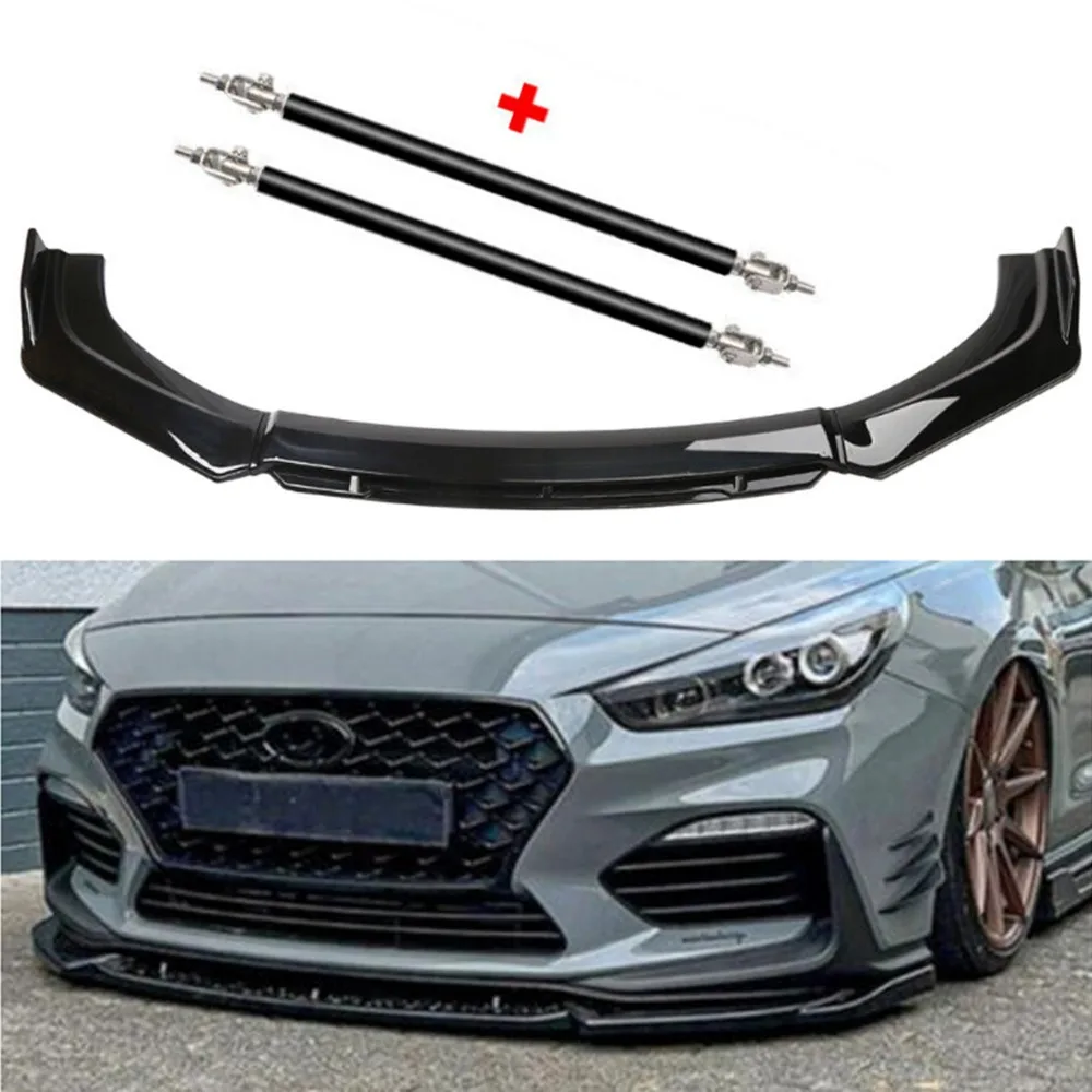 

For Hyundai I30N Front Bumper Lip Spoiler Splitter BodGlossy Black Strut Rods United States