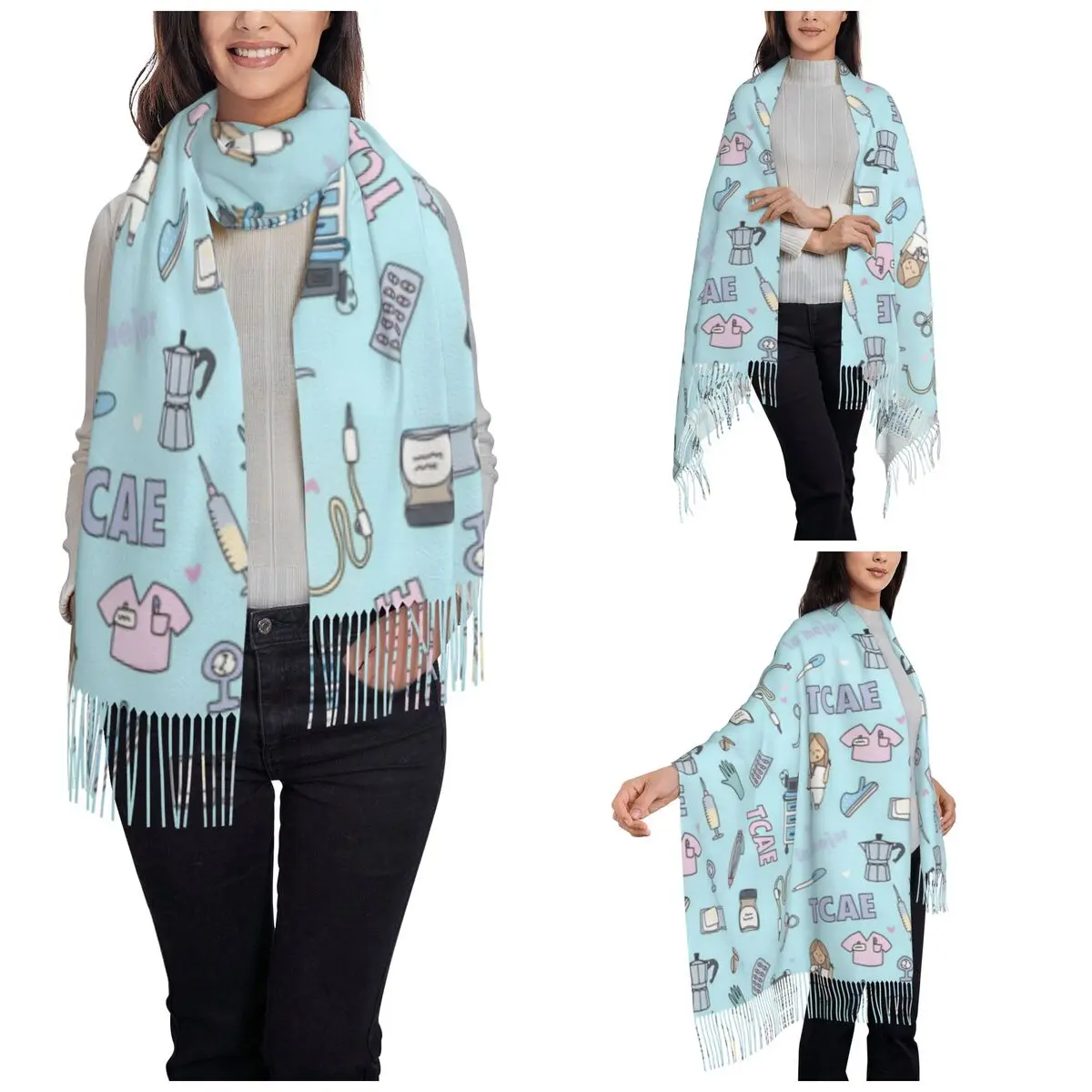 Womens Scarf with Tassel Nurse Accessories Large Winter Fall Shawl and Wrap Enfermera En Apuros Gifts Cashmere Scarf