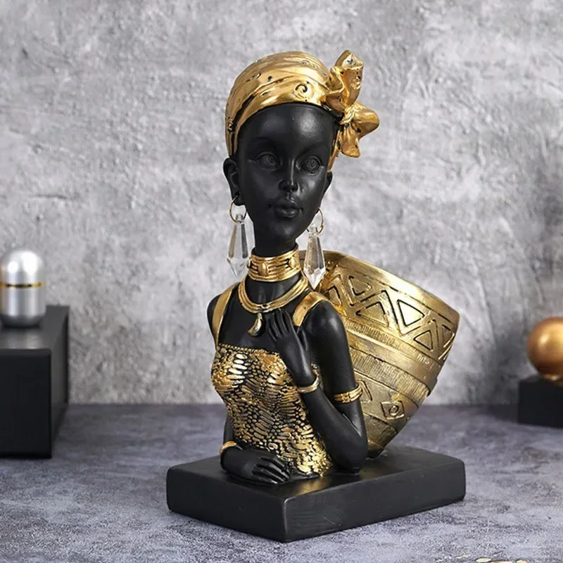 Resin Statues Ornaments Of Black Women Retro African Exotic Bust Art Figurines for Interior Home Bedroom Decorations