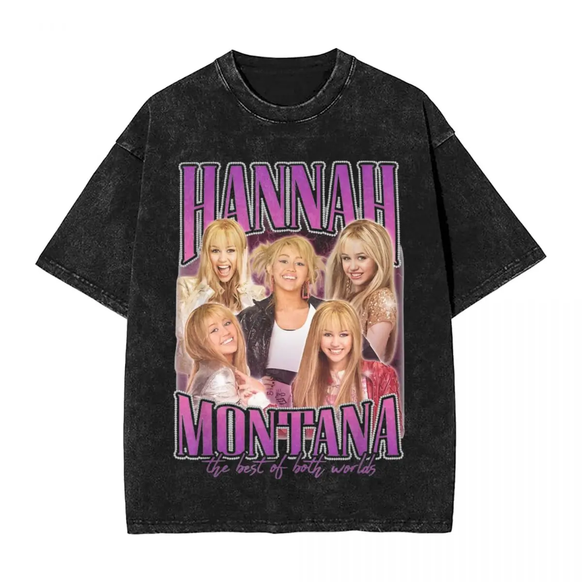 Washed T Shirt Hannah Montana Miley Cyrus Singer Hip Hop Fashion T-Shirt Street Streetwear Cotton Tops Tops Tees for Men Women