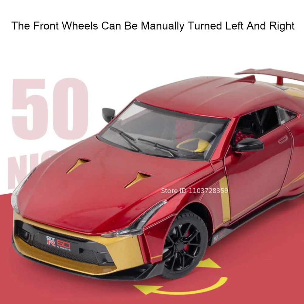 1:24 GT-R50 GT-R Toy Model Sports Cars Alloy Diecast Sound Light Doors Opened Pull Back Sound Light Supercar Toys for Kids Gifts