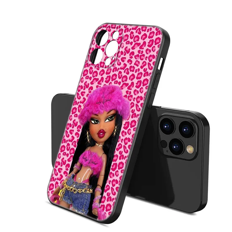 Cute Bratz Doll Phone Case For Apple iPhone 12 13 Mini 11 14 15 Pro Max 7 8 Plus X XR XS SE 2020 2022 Black Silicone Case