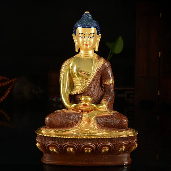 wholesale buddha statue # 7 inch # Tibetan Buddhism Amitabha Buddha Gold-plated brass statue #  HOME efficacious Talisman